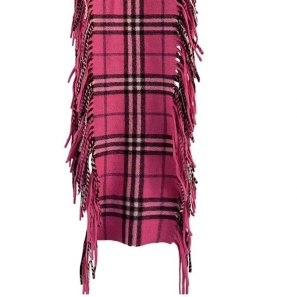 Burberry 100% cashmere authentic happy double fringe hot pink plaid scarf vintag